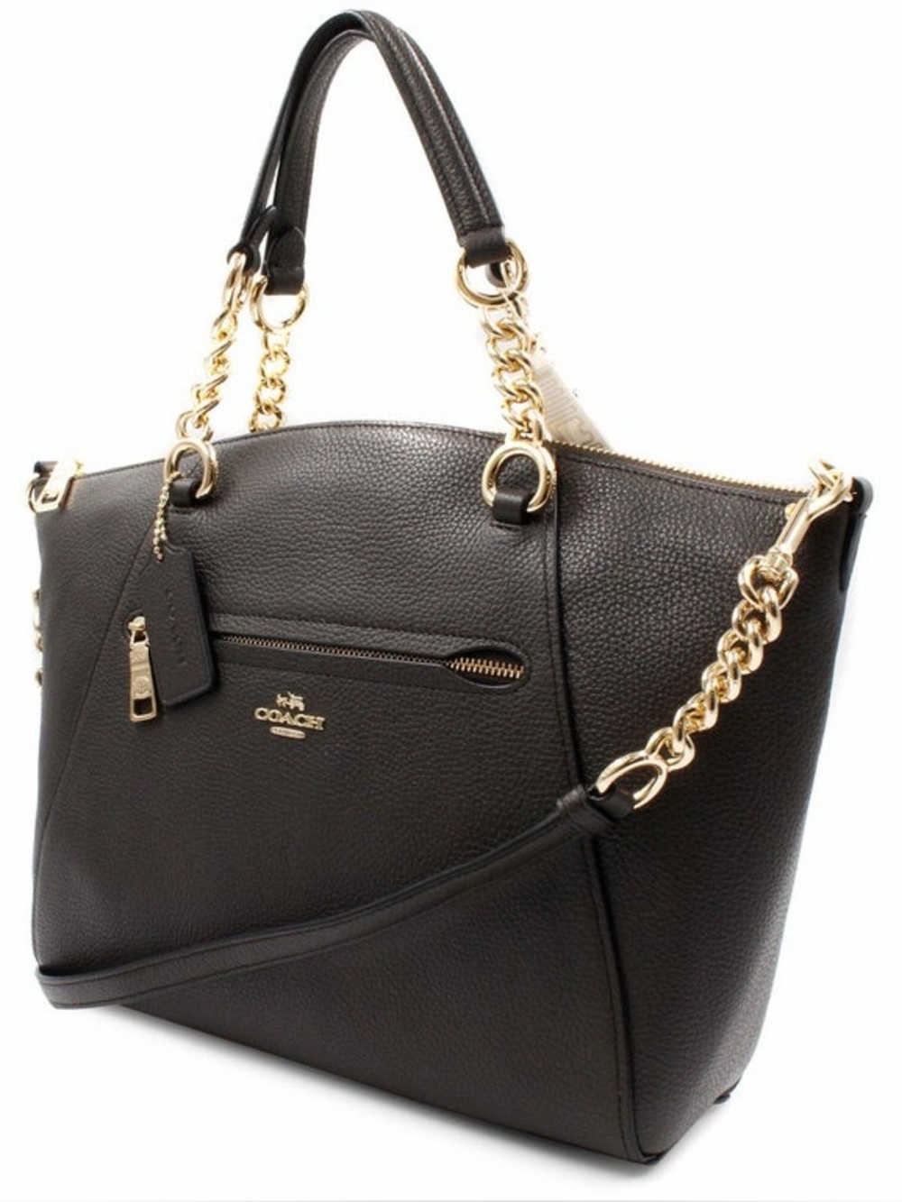 Coach Chain Prairie Satchel Dark Charcoal Gray Pebbled Leather Gold Crossbody 59